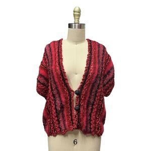 Hand Knit Red Black Metallic Sweater Vest Boho Artsy Fairy Art to Wear OOAK